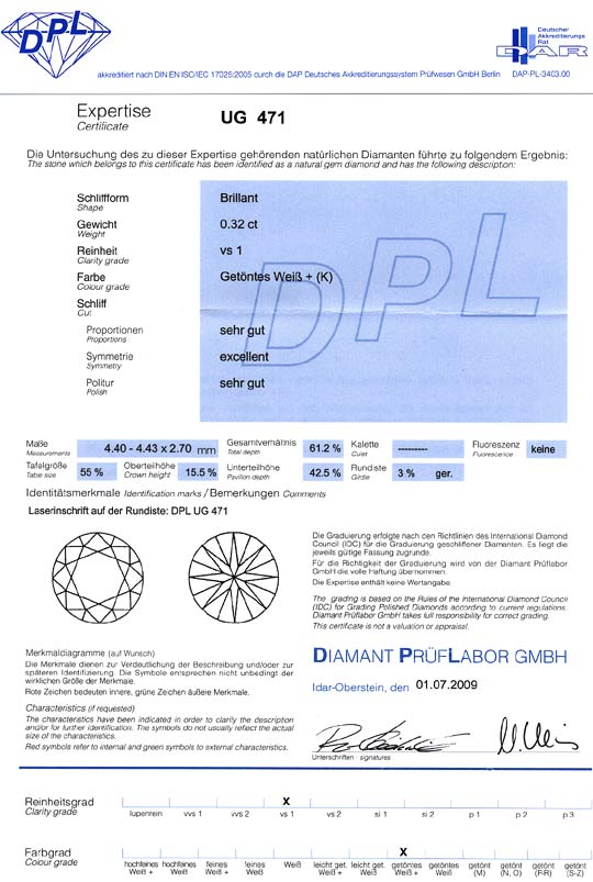 Foto 9 - Diamant 0,32Carat Brillant DPL Expertise K VS1 VG Ex VG, D6380