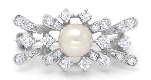 Foto 1 - Weißgold-Diamantenbrosche Rose Perle Handarbeit, S6169